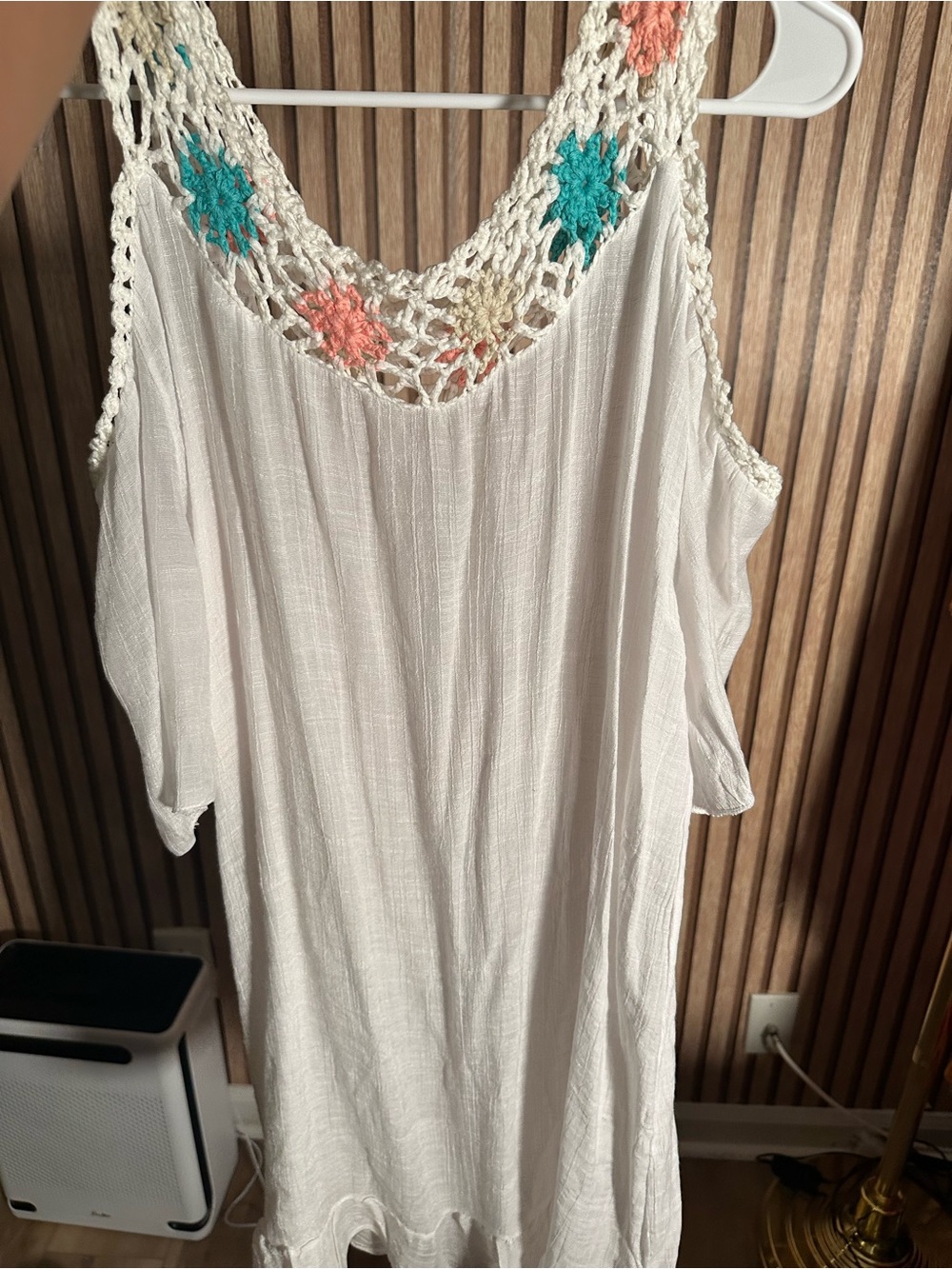 Women's White Crochet-Trim Cold Shoulder Top